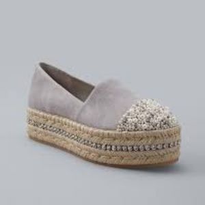 White House Black Market Jeweled Suede Platform Espadrilles